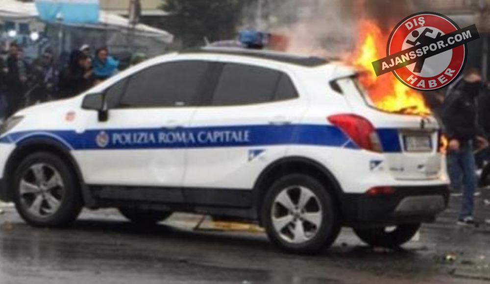 Lazio - Atalanta maçı öncesi bir polis aracı ateşe verildi