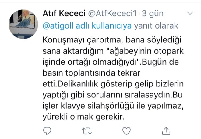 İşte Atıf Keçeci’nin twiti...