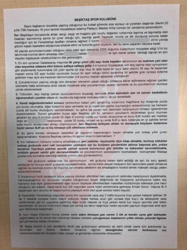 Fikret Orman’a yazılan şikayet mektubu