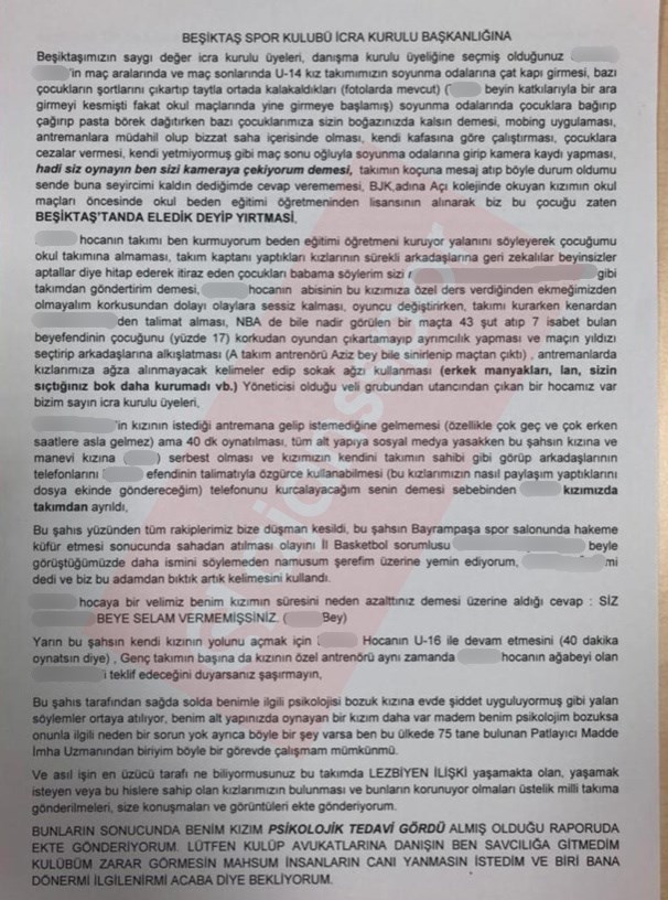 Beşiktaş icra kuruluna yazılan mektup