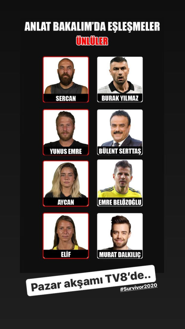 SURVIVOR ÜNLÜLER TAKIMI ANLAT BAKALIM EŞLEŞMELERİ