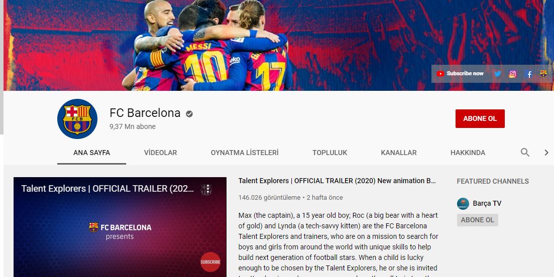 Barcelona'nın 9,4 milyon abonesi var