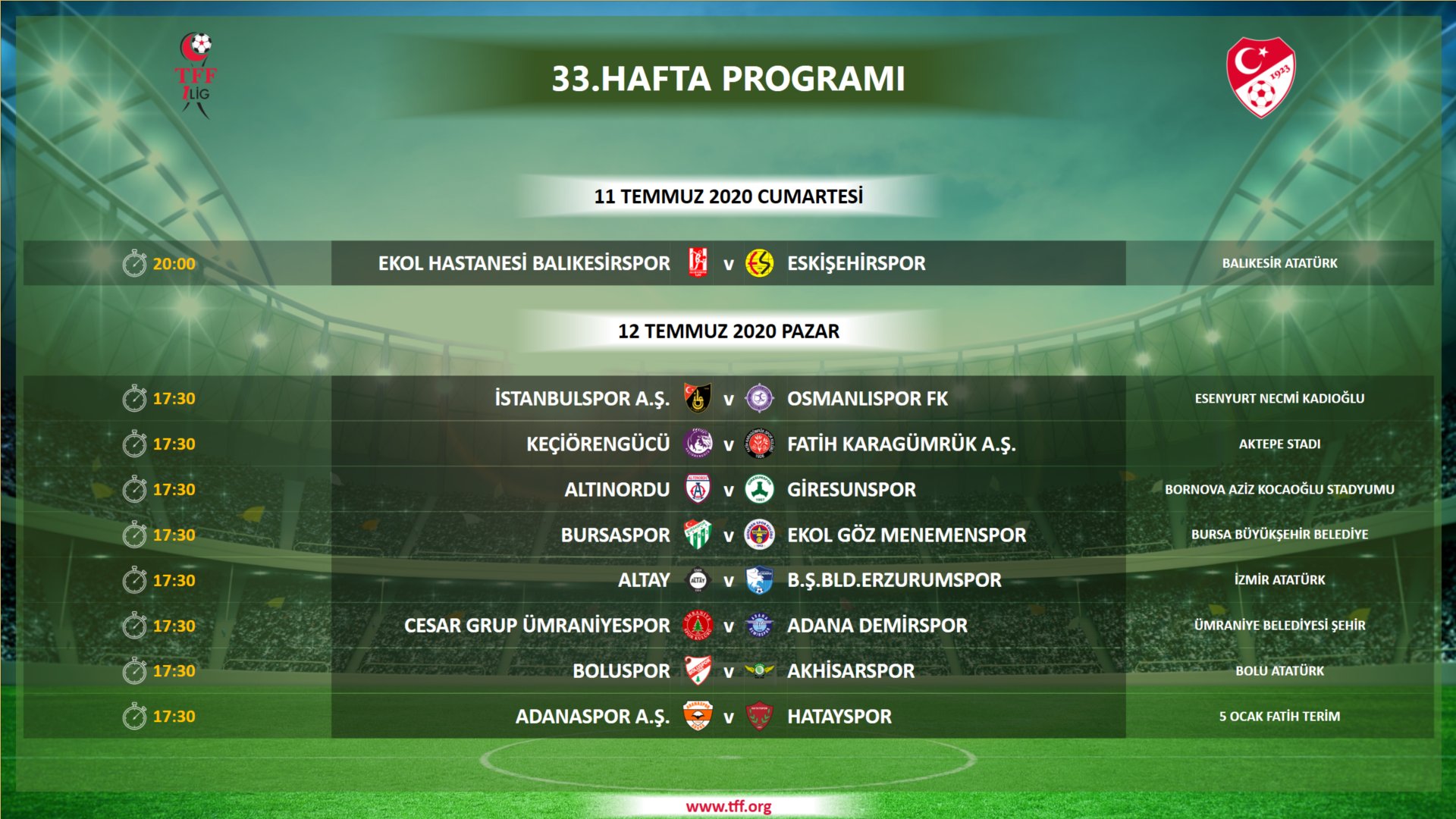 İşte program: