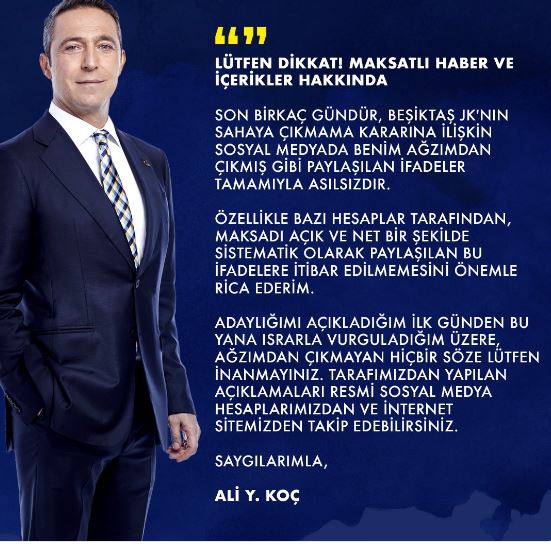 Ali Koç'un açıklaması şu şekilde;